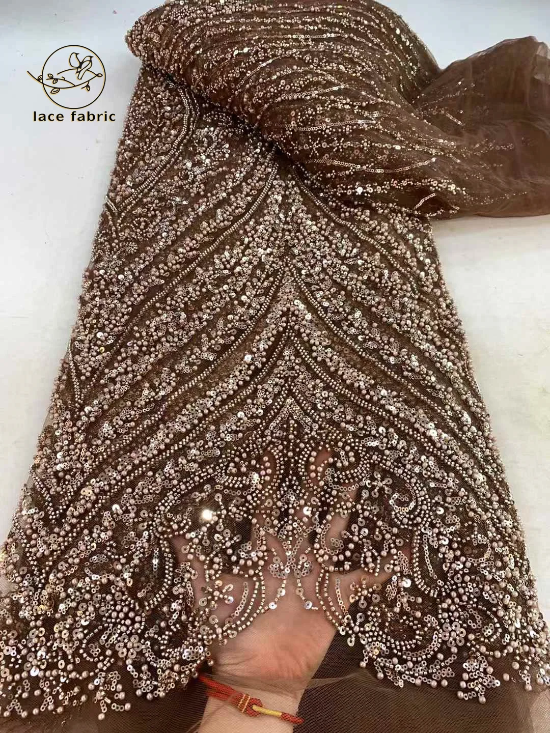African Beaded Lace Fabric 2025 High Quality Beads Lace Fabric for Wedding Party Dress Tulle Mesh Sequins Lace Fabric 5 Yards