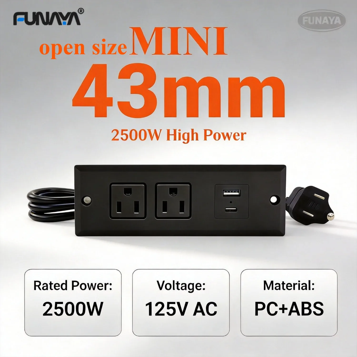 

FUNAYA US Embedded Furniture Socket Type-B Desktop Cabinet Concealed Socket Extension Built-in Countertop Power AC110 125 Outlet