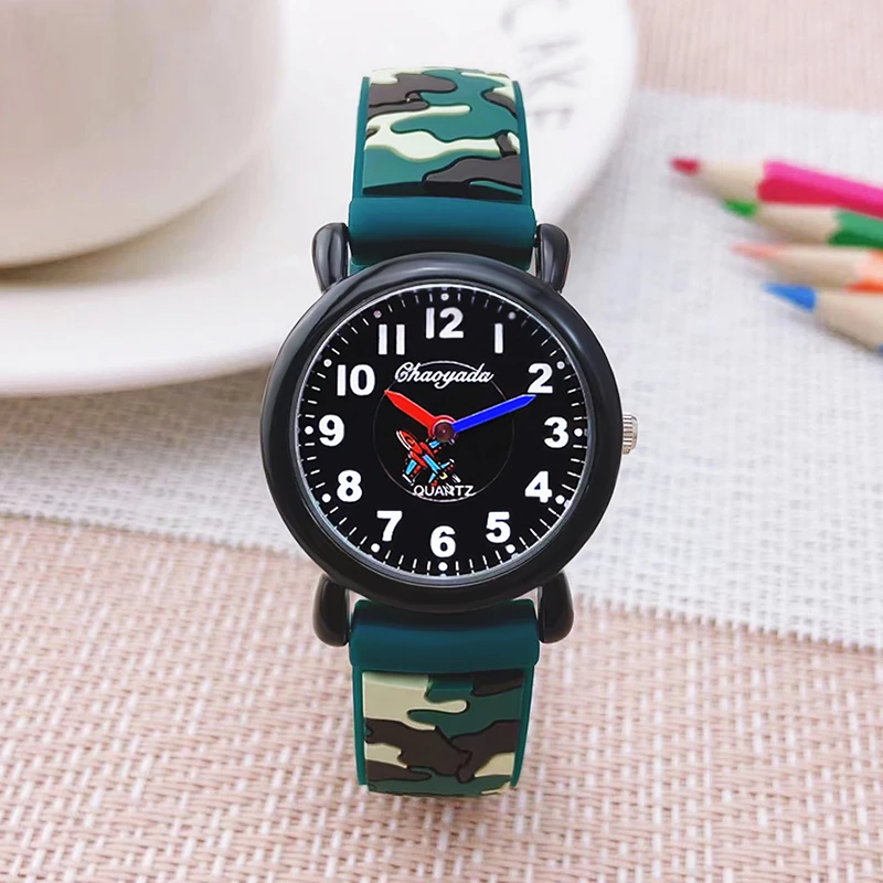 

cool military camouflage strap plane hands quartz wrist watches for children boys girls students little kids holiday gifts clock