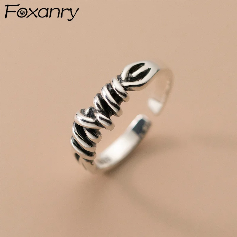 Foxanry Silver Color Lines Winding Geometric Rings For Women Couples New Fashion Vintage Personality Simple Daily Party Jewelry