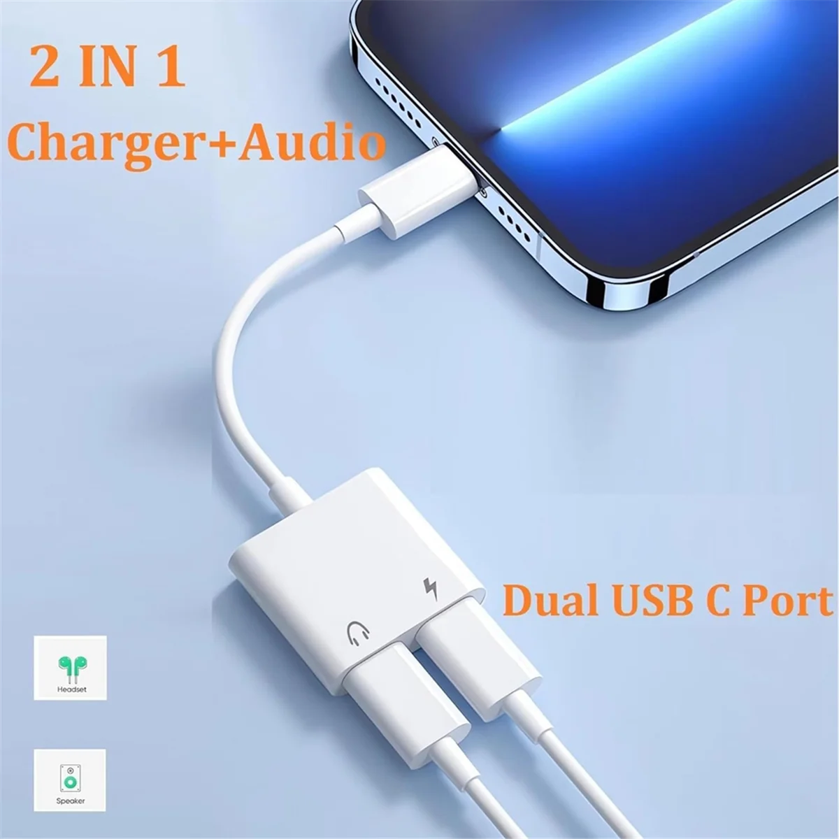 Adaptador de cargador de auriculares USB C a piezas, Adaptador de Audio tipo C 2 en 1 con Carga rápida PD, divisor Dongle USB C, 2 USB-C