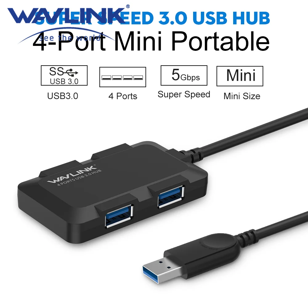 Wavlink 4-Port Compact Portable USB 3.0 Hub,Built-in USB3.0 Cable for Microsoft Windows XP/Vista/7/8/10 & MAC 10.1 above