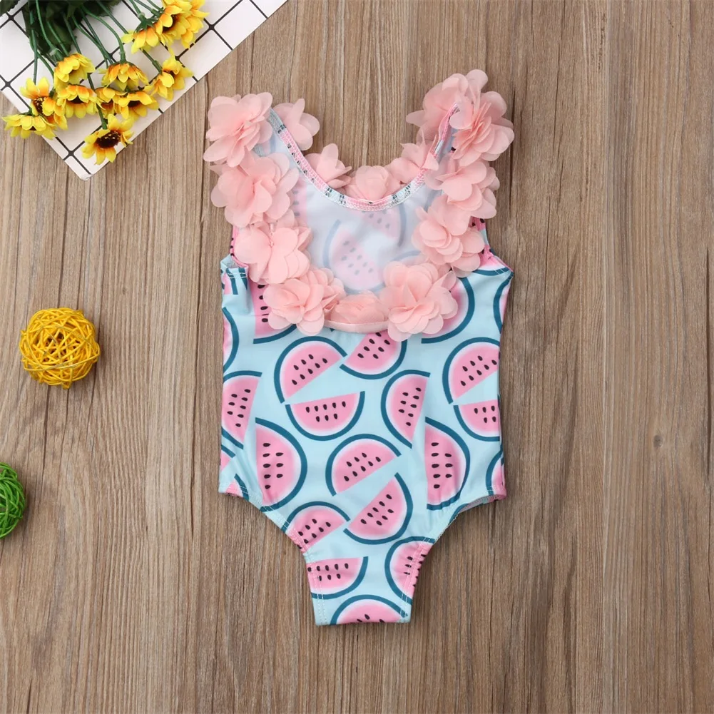 Baby Girls Summer Swimsuit Children One-piece Ice Cream Watermelon Print Swimwear Swimming Backless Floral Bikini 6M-5T