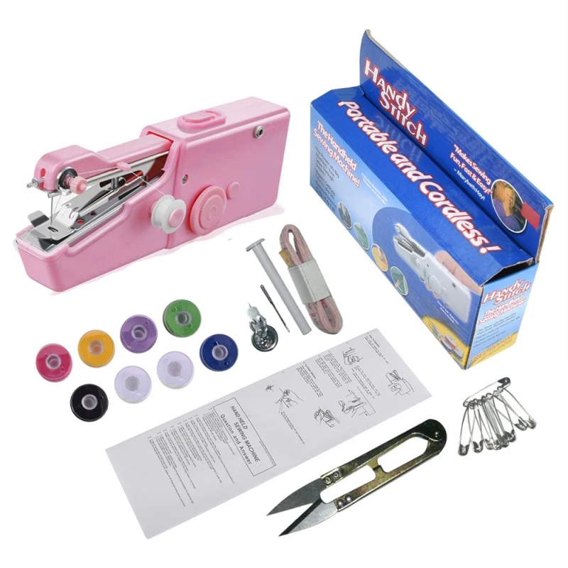 

Portable Handheld Sewing Machine with Bobbin Mini Stitch Sew Needlework Cordless Clothes Fabrics Electric Sewing Machine