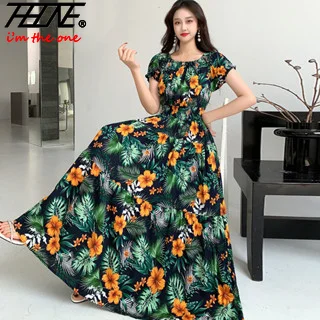 blue dress for baby girl Boho Floral Print V-Neck Half Sleeve Maxi Dress main image 0