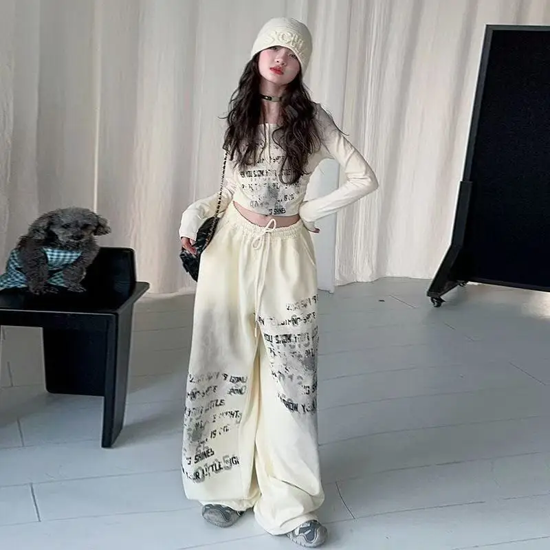 

Girls Coat and Pants 2 Piece Set 2025 Spring and Autumn New Korean Fashion Floral Casual Coat and Pants Two Piece Set Trend