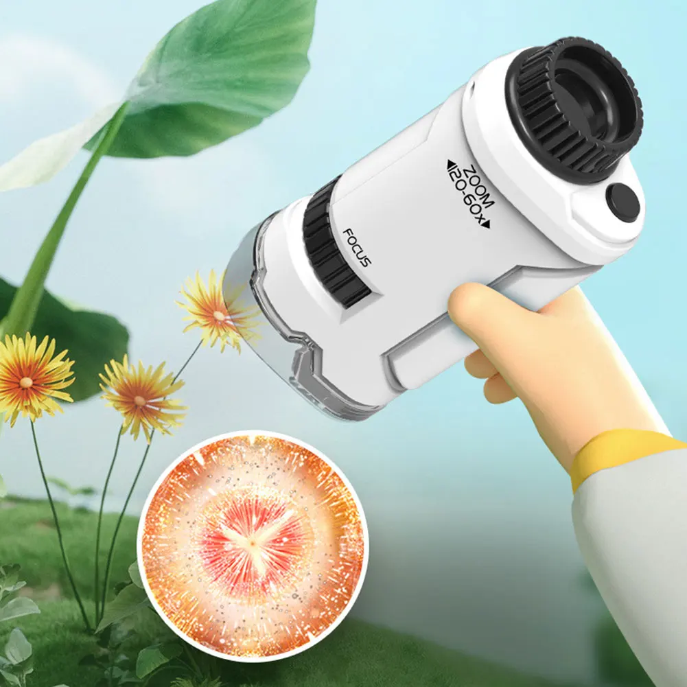 60-120x Kid Science Experiment Pocket Microscope Toy Kit Educational Mini Handheld Microscope with Light Children Toys Gift