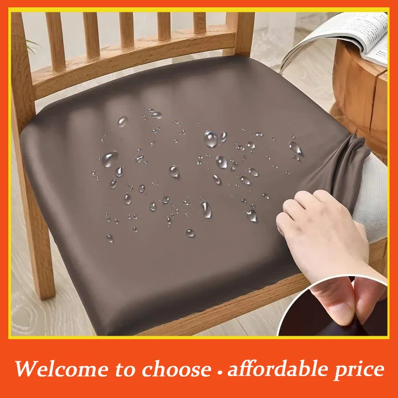 {}1PCS Waterproof PU Leather Office Chair Seat Covers Removable Solid Color Computer Chair Seat Cushion Covers For Home Office