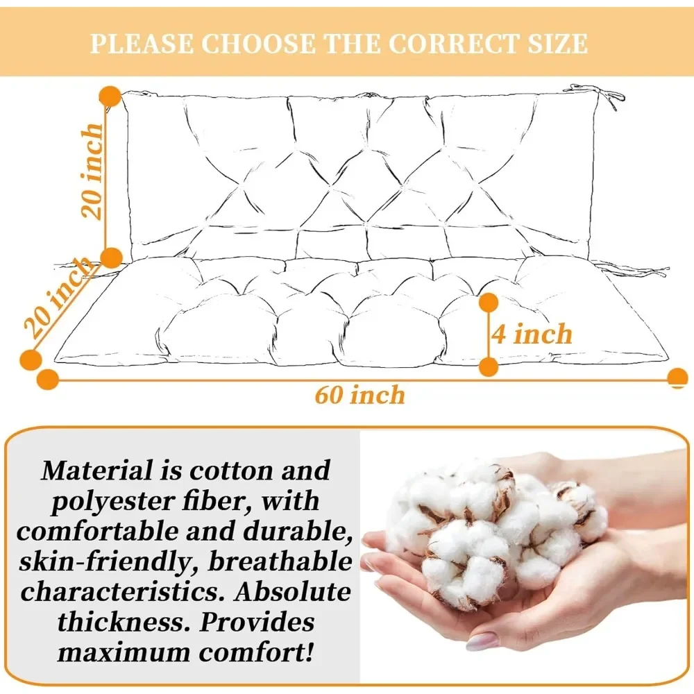 Wodoodporne 2-3-osobowe poduszki do huśtawek na ganku z oparciem zagęścić 4” poduszki na ławki obrotowe na zewnątrz (60X40 cali krzesło rattanowe