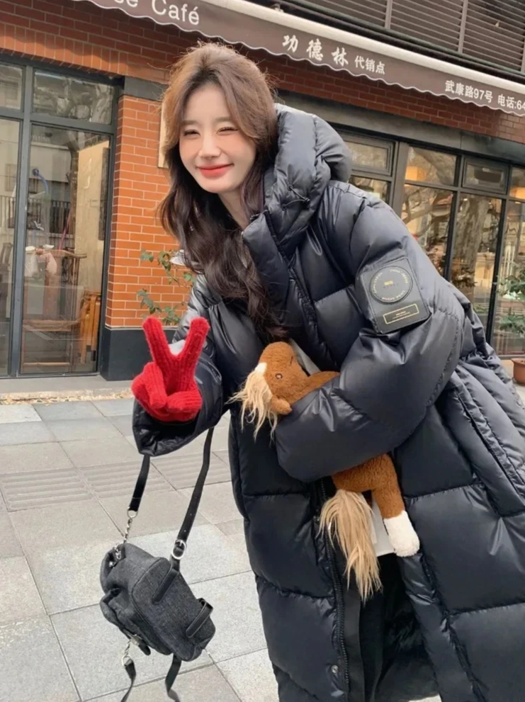 Veste longue bouffante au dessus du genou pour femme, Parka d'hiver épaisse coupe-vent avec fermeture éclair, manteau chaud rembourré en coton noir, nouveau 2026