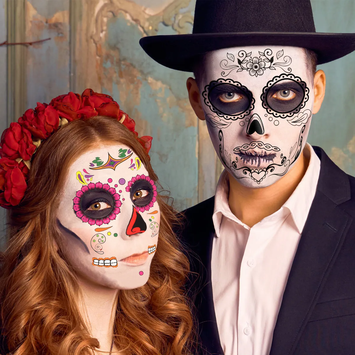 

10 Sheets Face Tattoos With 2 Sheets Face Gems Halloween Temporary Tattoos For Halloween Party Body Art Stickers