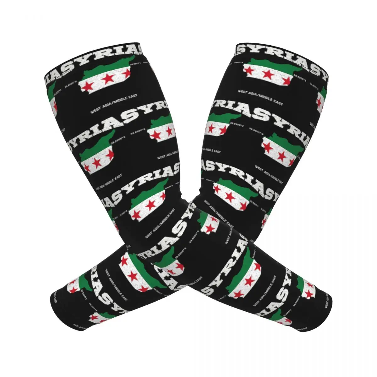 Mapa de la bandera siria, coordenadas de Siria, localización de Siria Mangas de brazo Hombres Mujeres Protección solar UV Tatuaje Cubrir Deportes Ciclismo