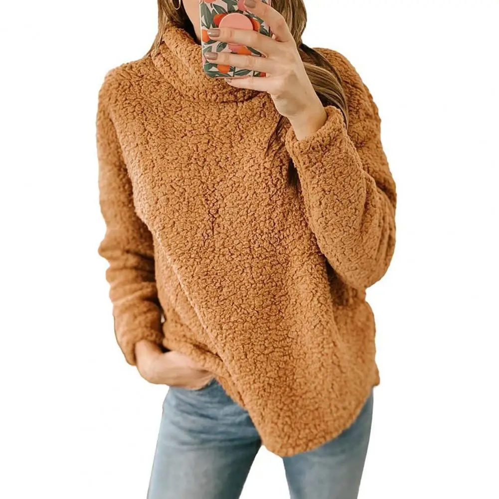 

Women Sweater Turtleneck Long Sleeves Loose Warm Fall Winter Female Pullover Plush Top Sweatshirt