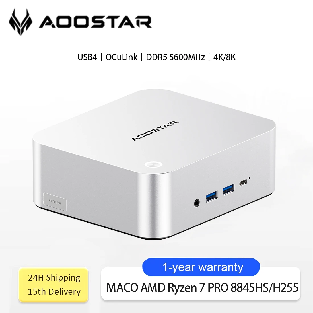 AOOSTAR Mini PC MACO AMD Ryzen 7 PRO 8845HS/H255 Mini PC Windows 11 DDR5 Support 4 Displays WIFI6 Desktop Office Gaming Computer