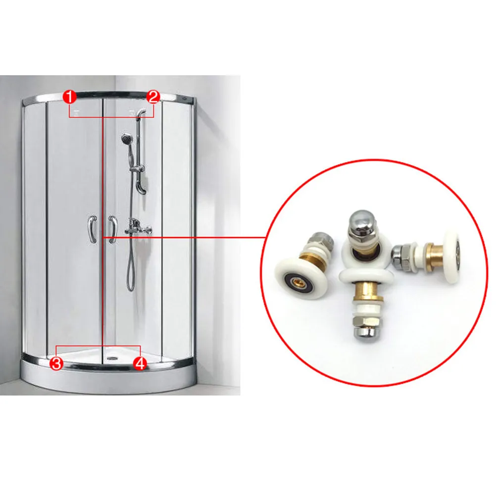 

4Pcs Shower Glass Sliding Door Hanging Wheel Roller 28Mm White ABS Stainless Steel Shaft Replacement Bathroom Cabinet Pulleys