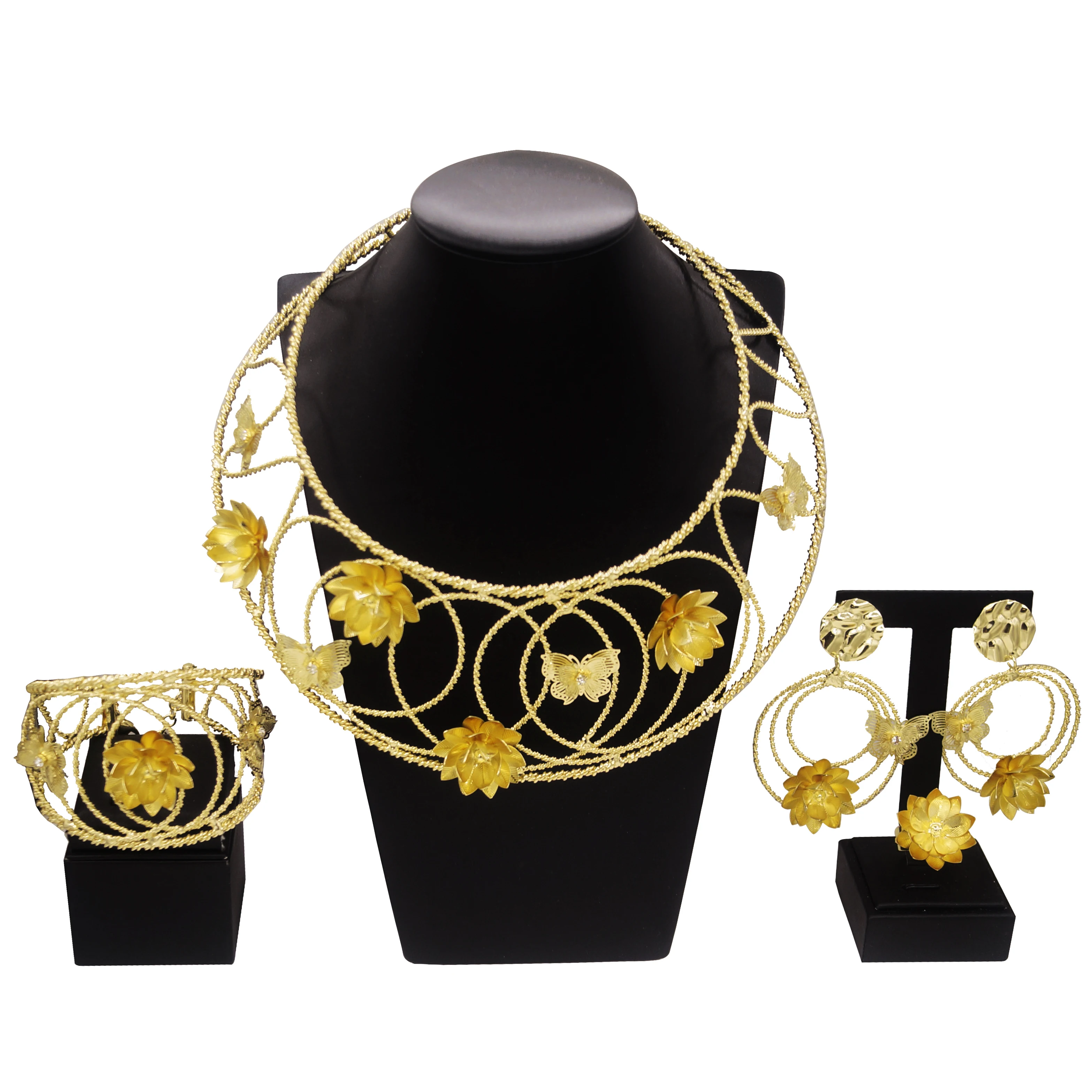 Yureli Brazil Gold plated exquisite jewelry set Earrings Ring Flowers Butterfly elements lively beautiful girl birthday annivers