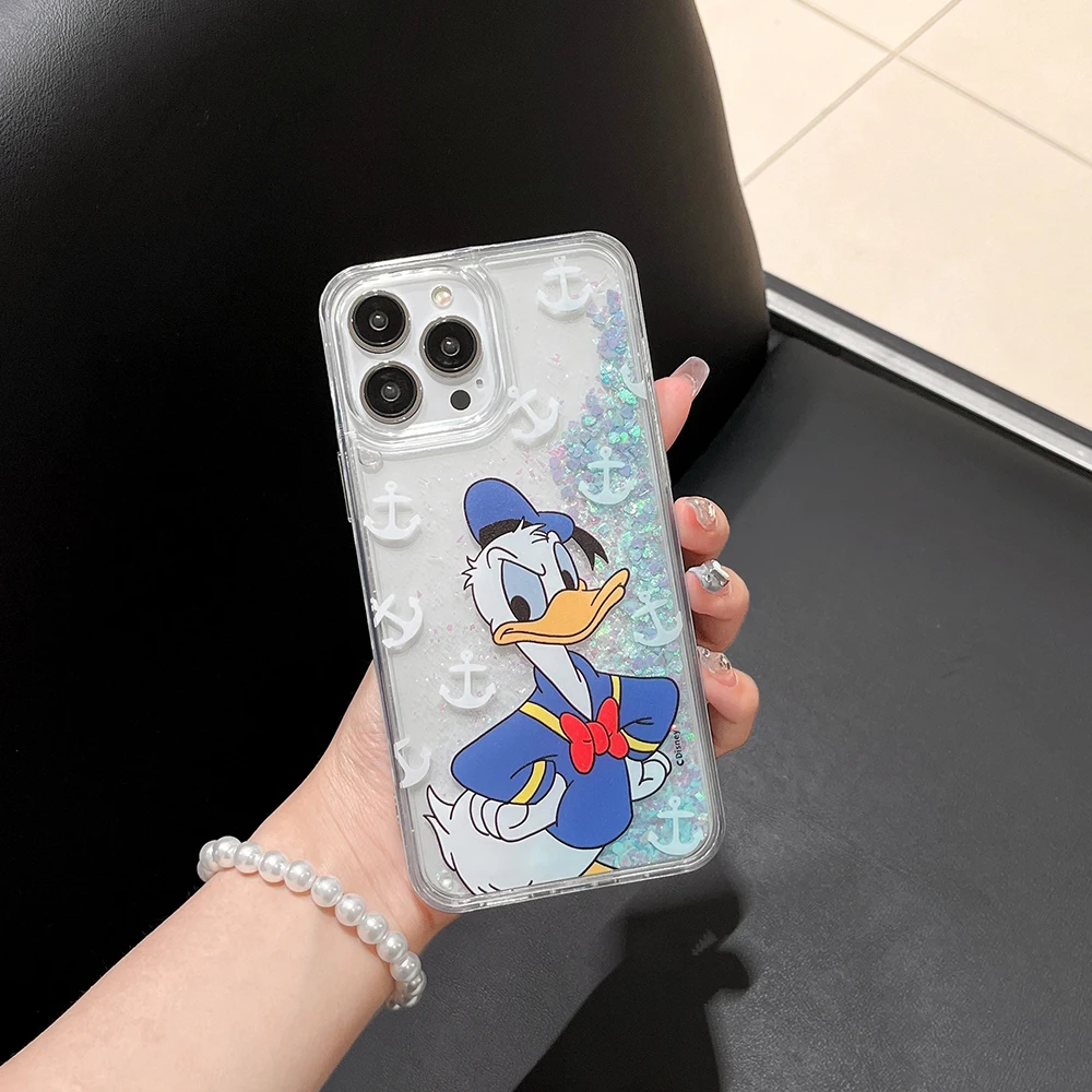 Cartoon Disneys Mickey Donald Duck Luxury Quicksand Phone Case for IPhone 15 14 13 12 11 Pro Max Drop-resistant Clear Back Cover