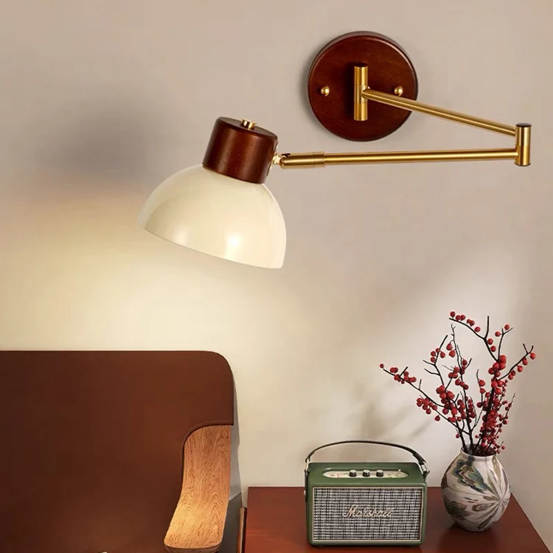 

Japanese-Style Living Room Bedroom Rocker Wall Lamp Nordic Simple Rotatable Displacement Folding Log Style Bedside Reading Light