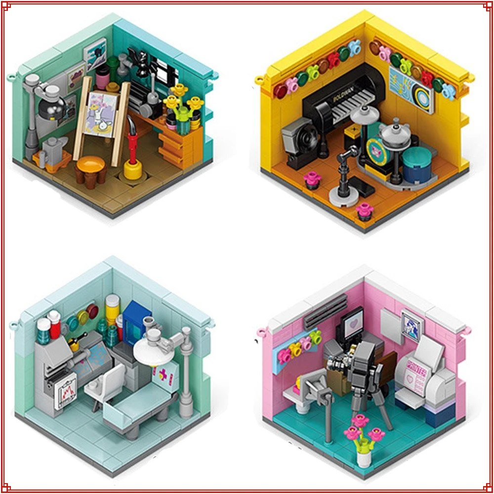 Dream Home Mini Cabin Building Blocks Painters Astronauts Doctors Assemble Puzzle Model Toys Desktop Decorations Boys Girls Gift