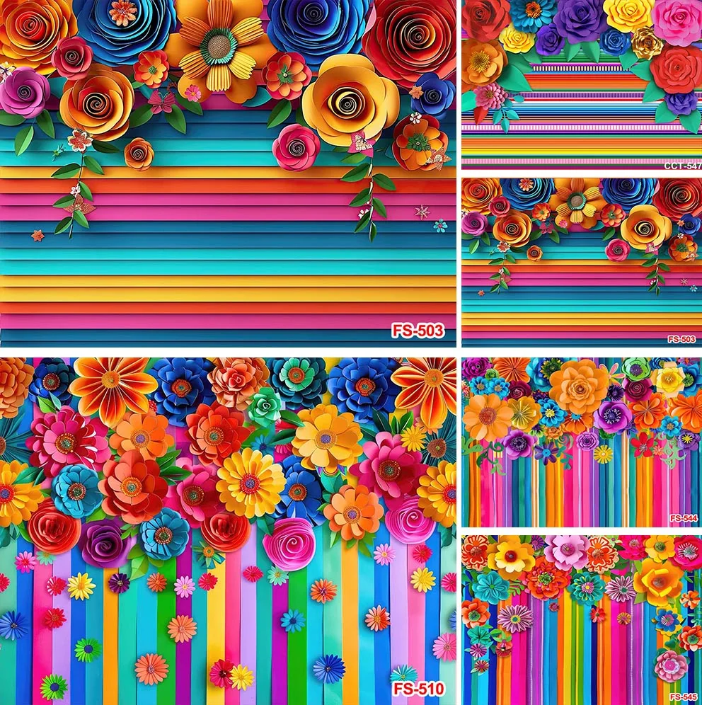 Mexican Fiesta Theme Party Striped Cinco De Mayo Paper Flowers Background Decoration Photobooth Props Cake Table Banner