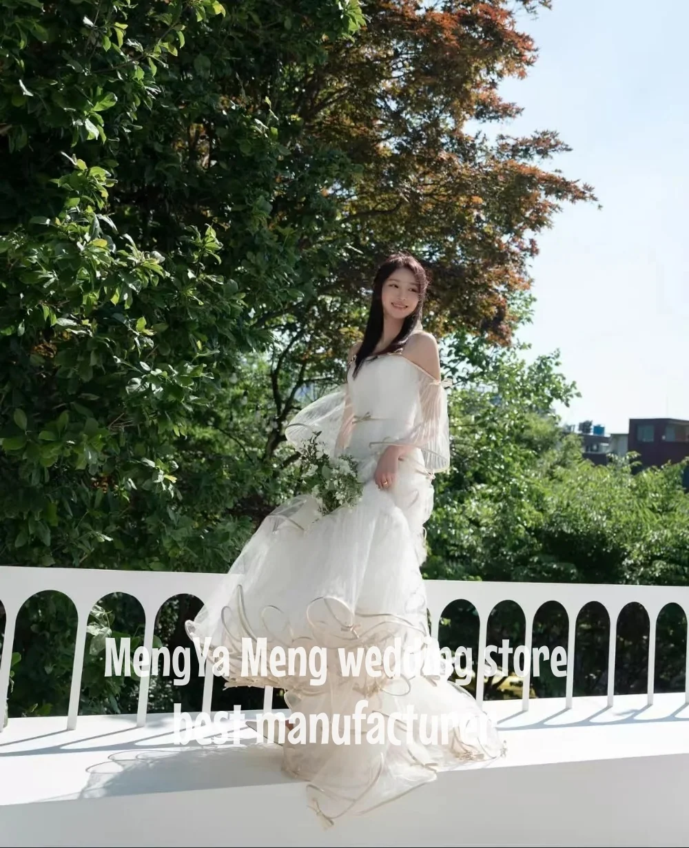 ZHUISHU 2025 Modern Off Shoulder Wedding Dresses Korea Photo Shoot Ribbon Bows Pleats Organza Bridal Gowns Corset Zip Customized