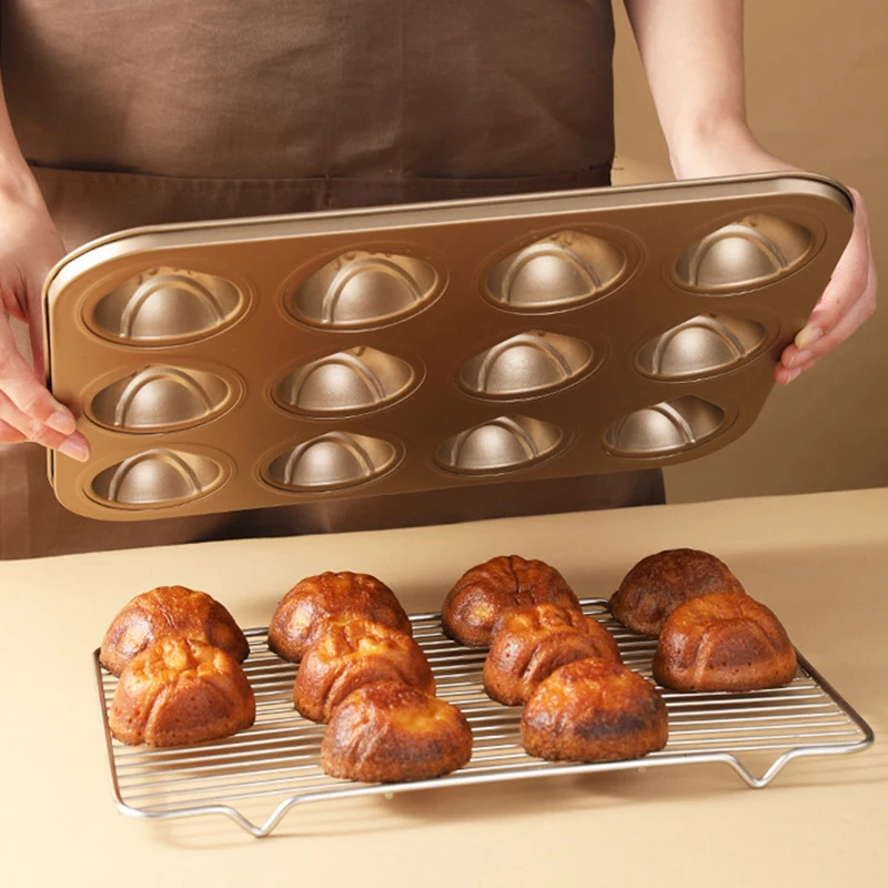 Molde para hornear bizcochos de castaña de 6/9/12 cavidades, bandeja de horno de acero al carbono antiadherente para madeleine, bizcochos de mantequilla y arroz, utensilios de repostería caseros