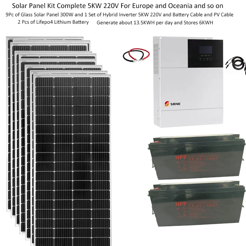 

Solar System For Home Complete Kit5000W 220v 110V Lithium Lifepo4 Battery UPS Hybrid Inverte Off Grid System 4HP Farm House Car