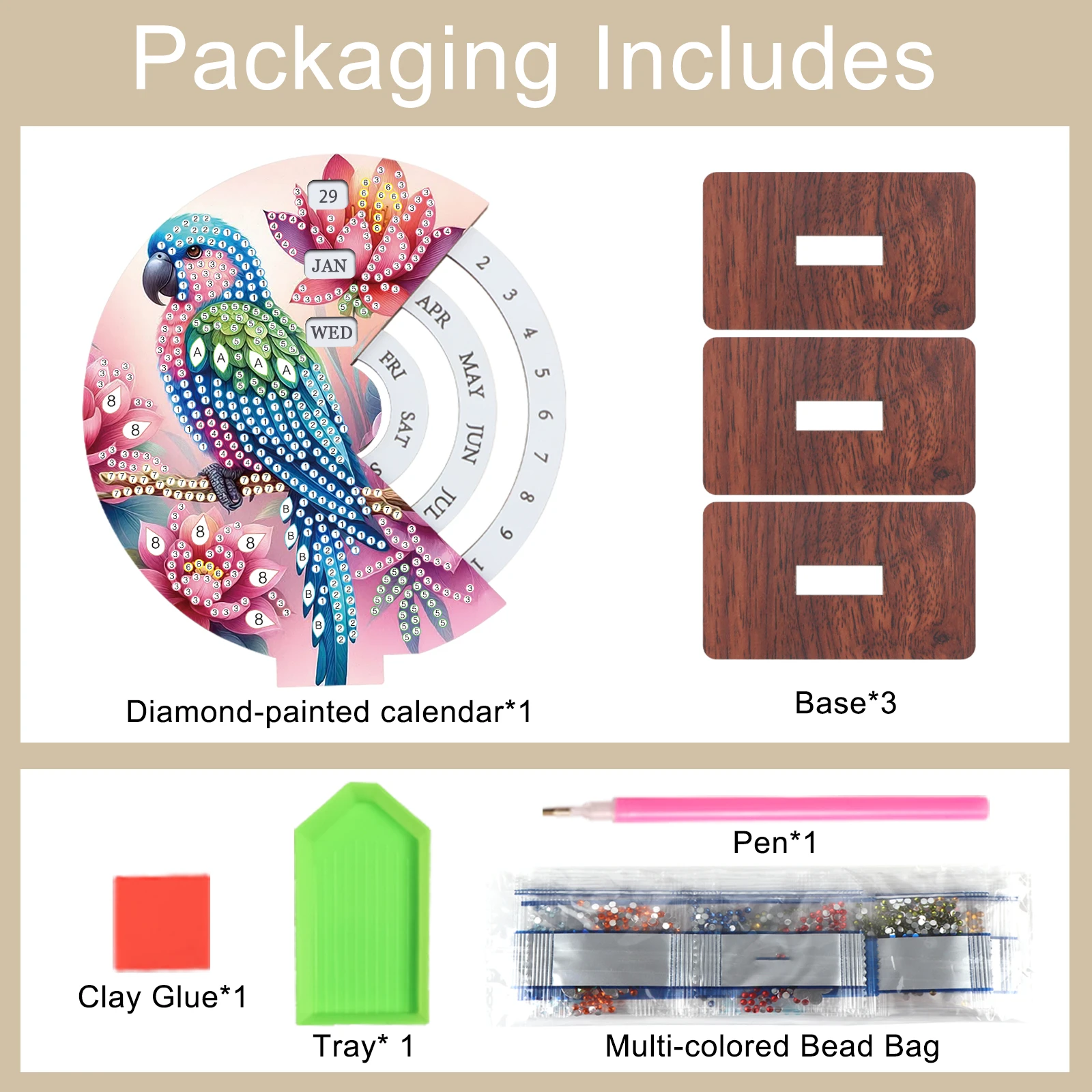 Diamond Painting Rotating Calendar Kit,blue parrot DIY Diamond Art Rotating Day Month Week and Reusable Calendars for Decor Gift view 3