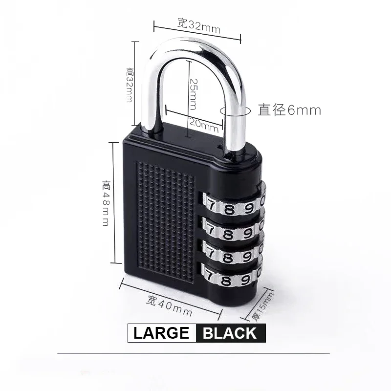 Black 4 Dial Digit Security Padlock Weatherproof Combination Lock for Luggage and Outdoor Use