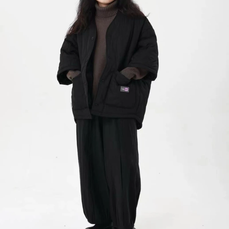الخريف الشتاء القطن صدرية المرأة 2025 موضة جديدة فضفاضة معطف القطن عادية لون نقي نصف كم ملابس خارجية الإناث #5