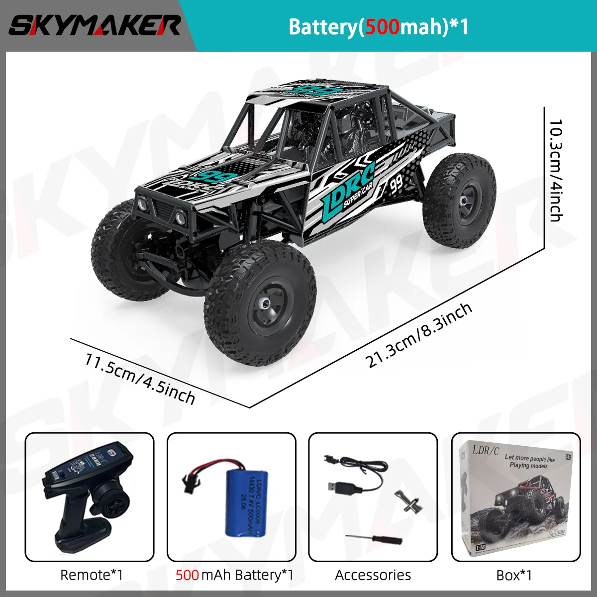 LDRC LD18499 RC Car 1/18 Full Scale 2.4G 4WD Remote Control Car with LED Headlight Climbing Vehicle Car Model Toys for Boy Gifts image 3