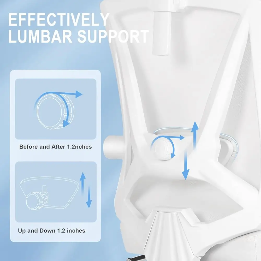 Silla ergonómica de cuero blanco con soporte lumbar ajustable y reposacabezas