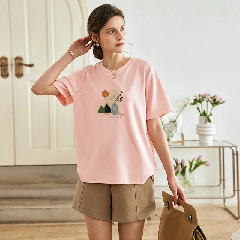 OLrain Summer  Graphic T-shirt Women Casual Comfortable Tees 2026 Crew Neck Loose Fit Printing Short Sleeve Tops O23XT80695
