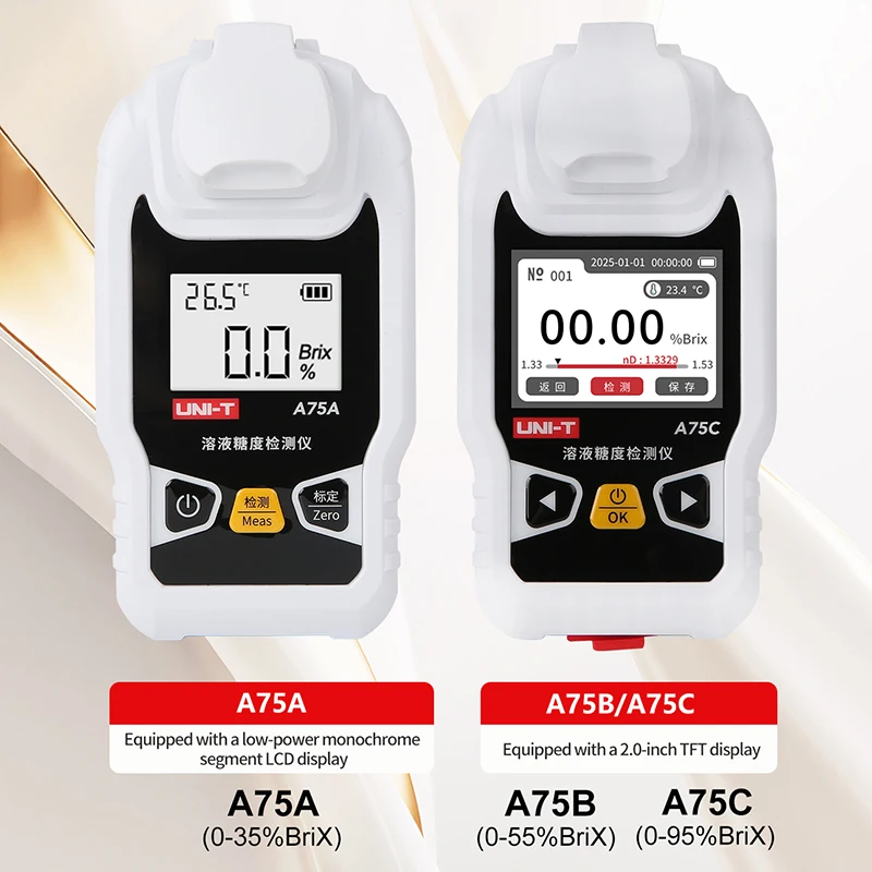 UNI-T Refractometer A75C LCD Digital Solution Brix Refractometer 0~35/55/95% Fruit Juice Drinks Sugar Content Meter