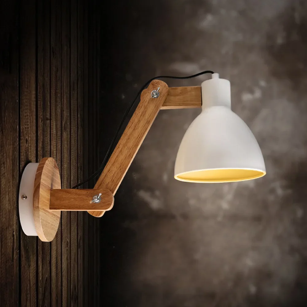 

Top Grade Wood Handcrafted Swing Arm Light Sconce LED Wall Lamp Nordic Style arandela For Study/Foyer Home Decoration Lighting