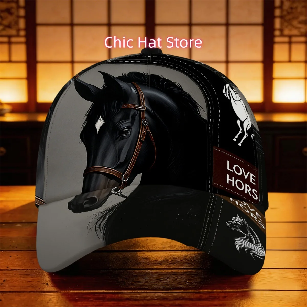 1pc Love Horse Themed Black Steed Retro Poster Baseball Cap Holiday Gift Printed Breathable & Lightweight Dancing Skateboarding