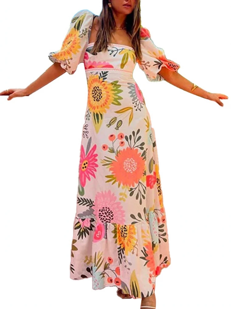 Stampa floreale Slim Fit Dr One oulder Lantern Sve Cross-Border New Sle Ele Poliestere Donna Dr Or Sve