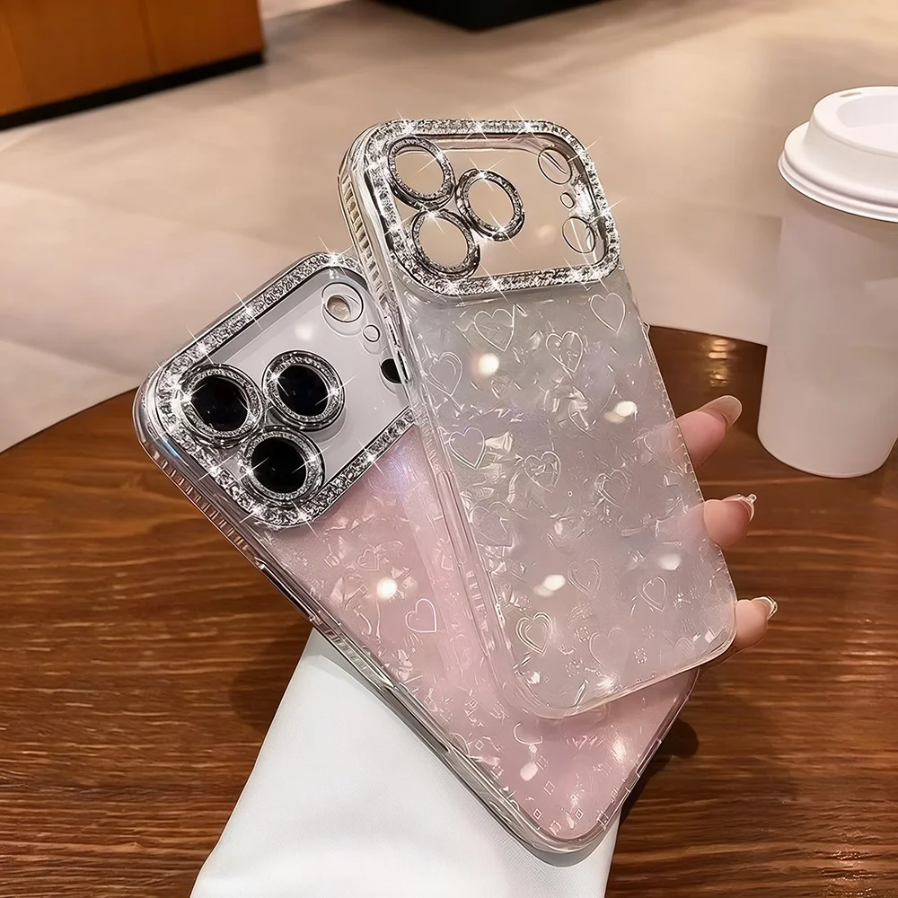 Heart Glitter Phone Case for Apple iPhone 17 Air 16 15 14 13 12 11 Pro Max Plus Transparent Shockproof Soft TPU Protective Cover view 6