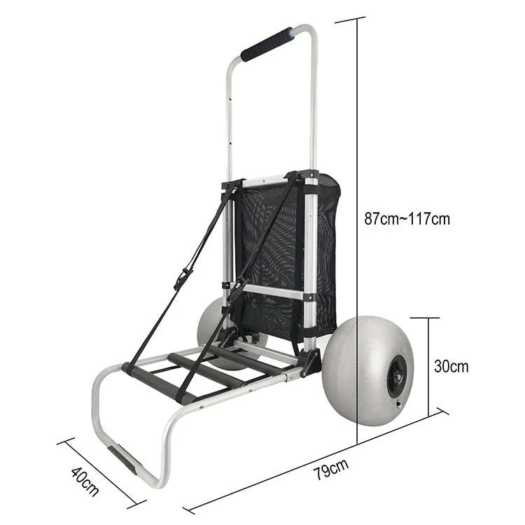 Aluminum Folding Utility Fishing Carts Caddy Beach Carts Trolley With Balloon Wheels