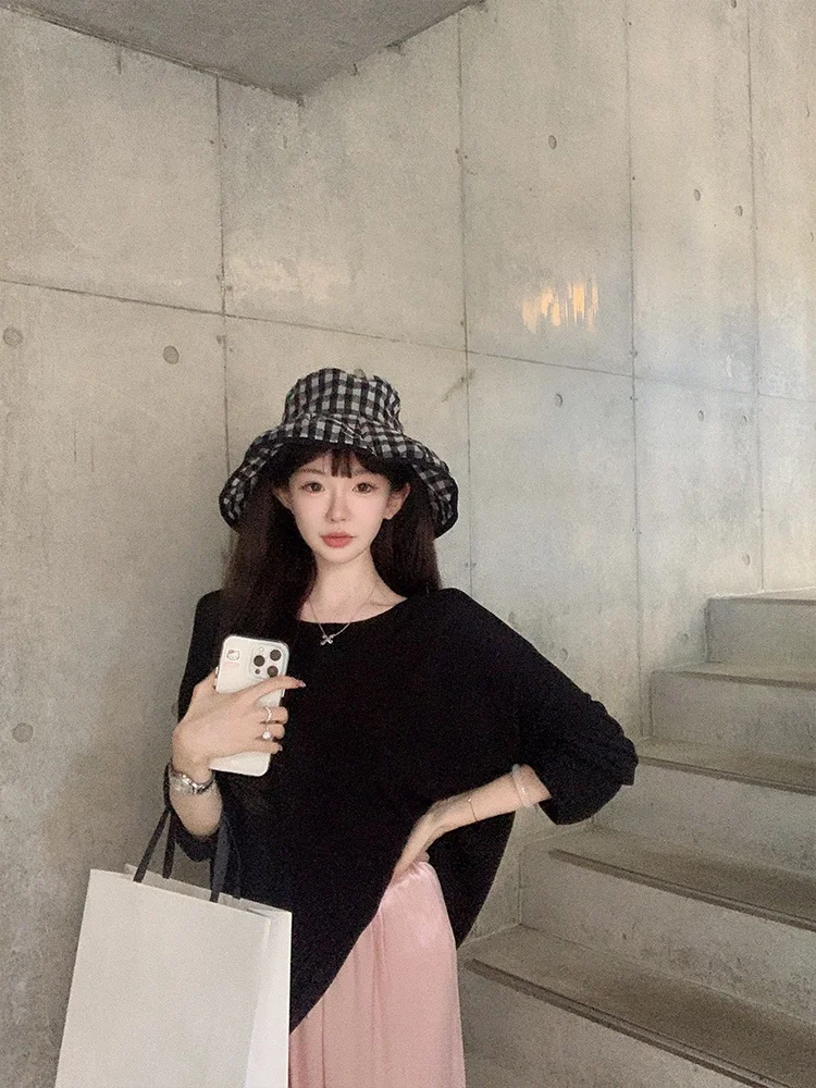 

Женский свободный пуловер из шелкового лиоцелла с защитой от солнца, с длинными рукавами и круглым вырезом, летний, модный, повседневный, с дизайном Musoom