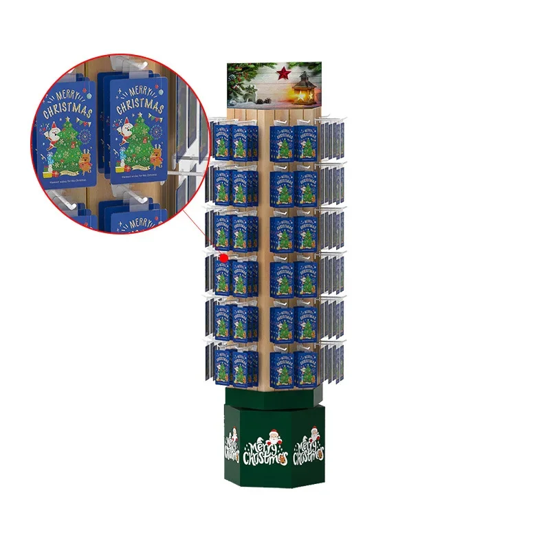 Export Christmas and Halloween gift rotating display stand, pre-packaged hook rotating lead brand corrugated display stand