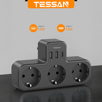 TESSAN Multiple EU Standard USB Socket Wall Socket 6-in-1 Plug Socket with 3 AC Outlets Adapter Wall Charger for Home Office