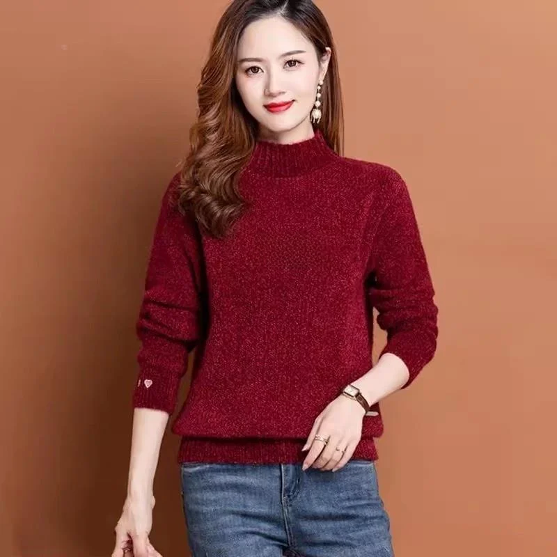 

Утепленный вязаный свитер с высоким воротником для женщин: модный зимний базовый слой, свободный крой, стильный и уютный