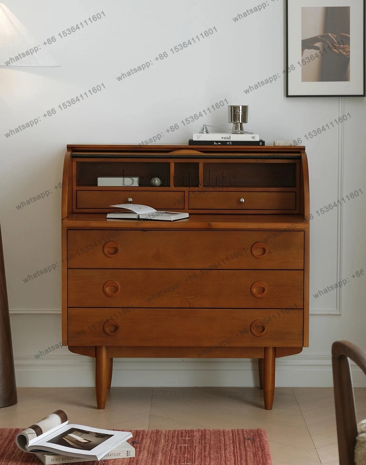 Furniture Vintage Solid Wood Storage Cabinet Small Apartment Mid-century Bedroom Dressing Table