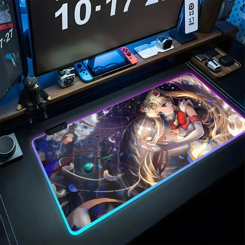 

Sailor Moon Mouse Cartoon Pad Gaming Rgb Mousepad Backlit Keyboard Gamer Girl Xxl Laptop Mat Table Pads Deskpad