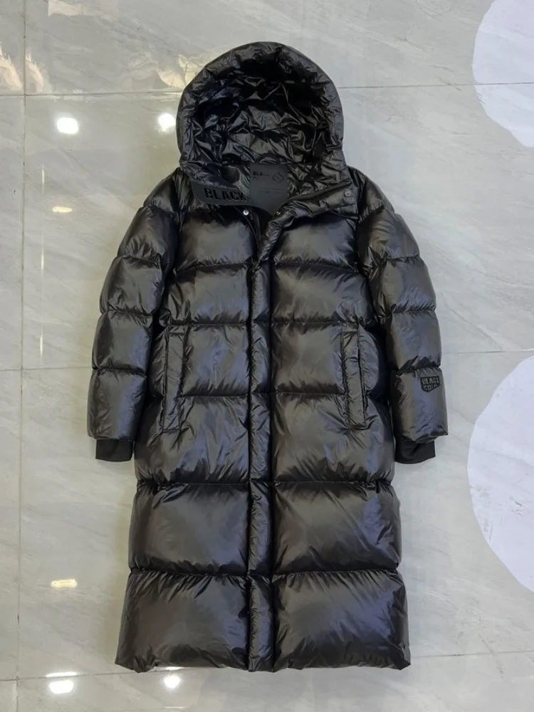 2025年冬新作 レディース ブラックゴールド 7グリッド着脱式フード付き パファージャケット ゆったり 暖かい 厚手 ロング ダックダウンコート