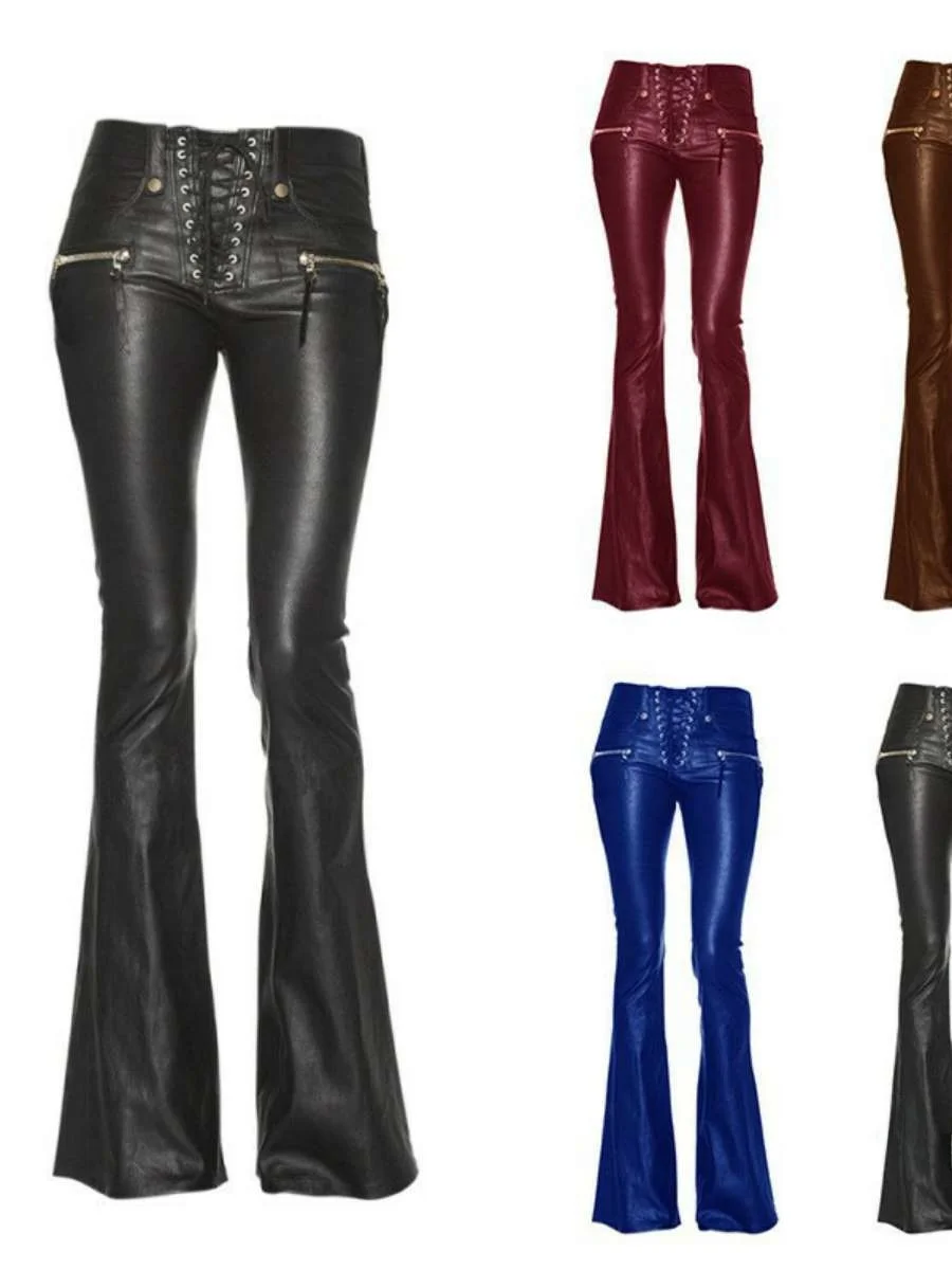 

Casual Slimming Long Pants Women's Faion Leggings plus Size Trousers Comfortable Breathable Summer Season PU Material