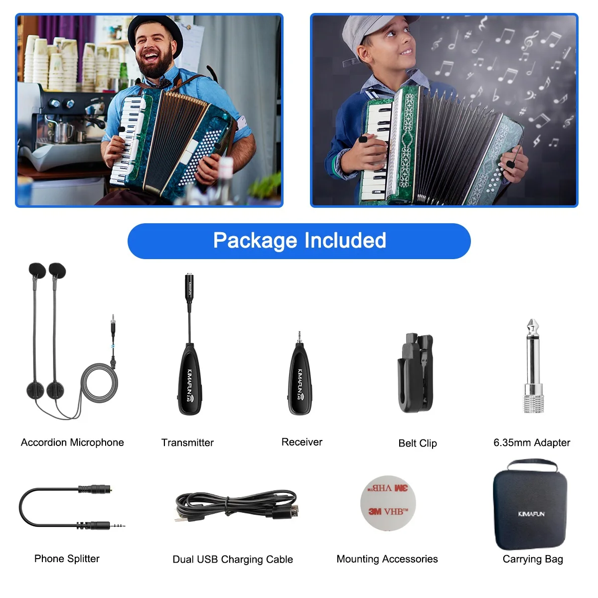 Professional Musical Instruments Accordion Wireless Microphone with 2 Condensers Flexible Gooseneck Mics for Musicians Teaching