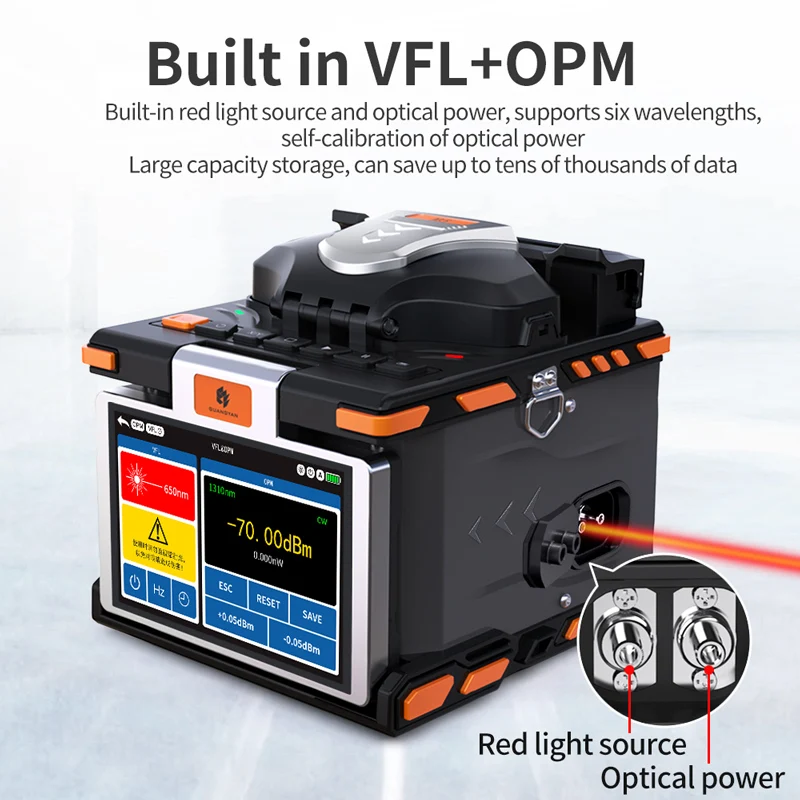 Ftth Fiber Optical Fusion Splicer 6 motors with Build in VFL OPM 18s Rapidly Heating SPI Touch Screen M5 Hot Weldig Machine