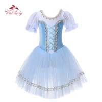 Vestido tutú de Ballet de terciopelo dorado para niñas con mangas abullonadas, falda larga, disfraz de actuación de baile, traje profesional para niños, novedad de 2025